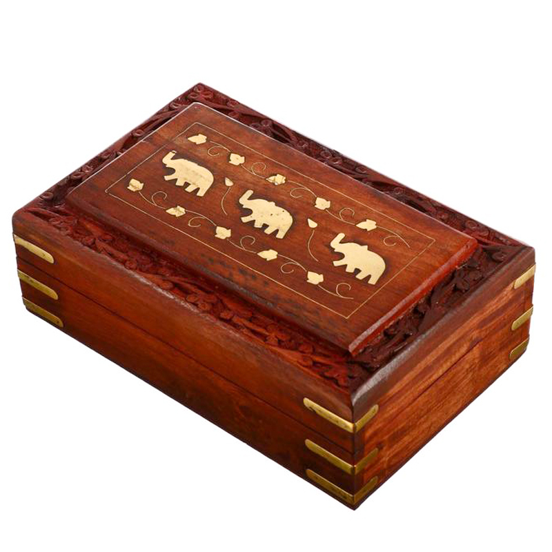 Шкатулка Three Elephants Indian Inlay Box Коричневый Латунь в Омске | Loft Concept 