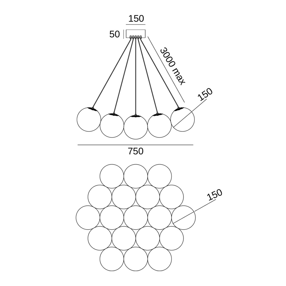 Люстра подвесная круглая с сферическими плафонами из натурального камня Glowing Spheres в Омске