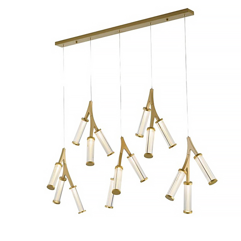 Люстра Cylinder Branches Chandelier Gold 15 Золотой Прозрачный в Омске | Loft Concept 