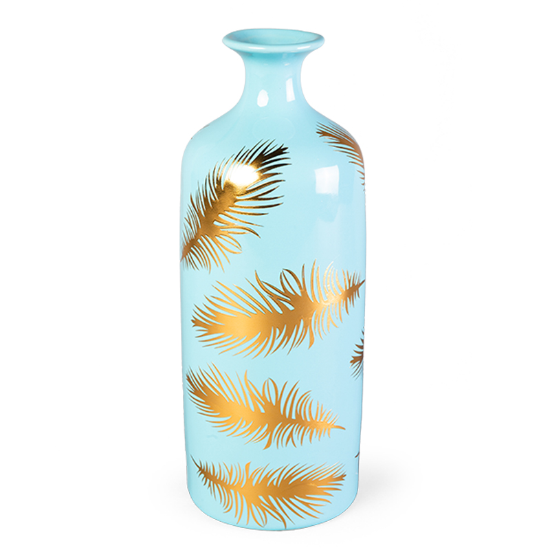 Ваза Gold feathers on blue Vase 30 Голубой Глянцевое золото в Омске | Loft Concept 