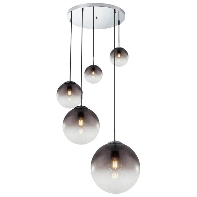 Люстра Ball Sunrise Pendant lamp smok 5 плафона Стекло Смок Хром в Омске | Loft Concept 