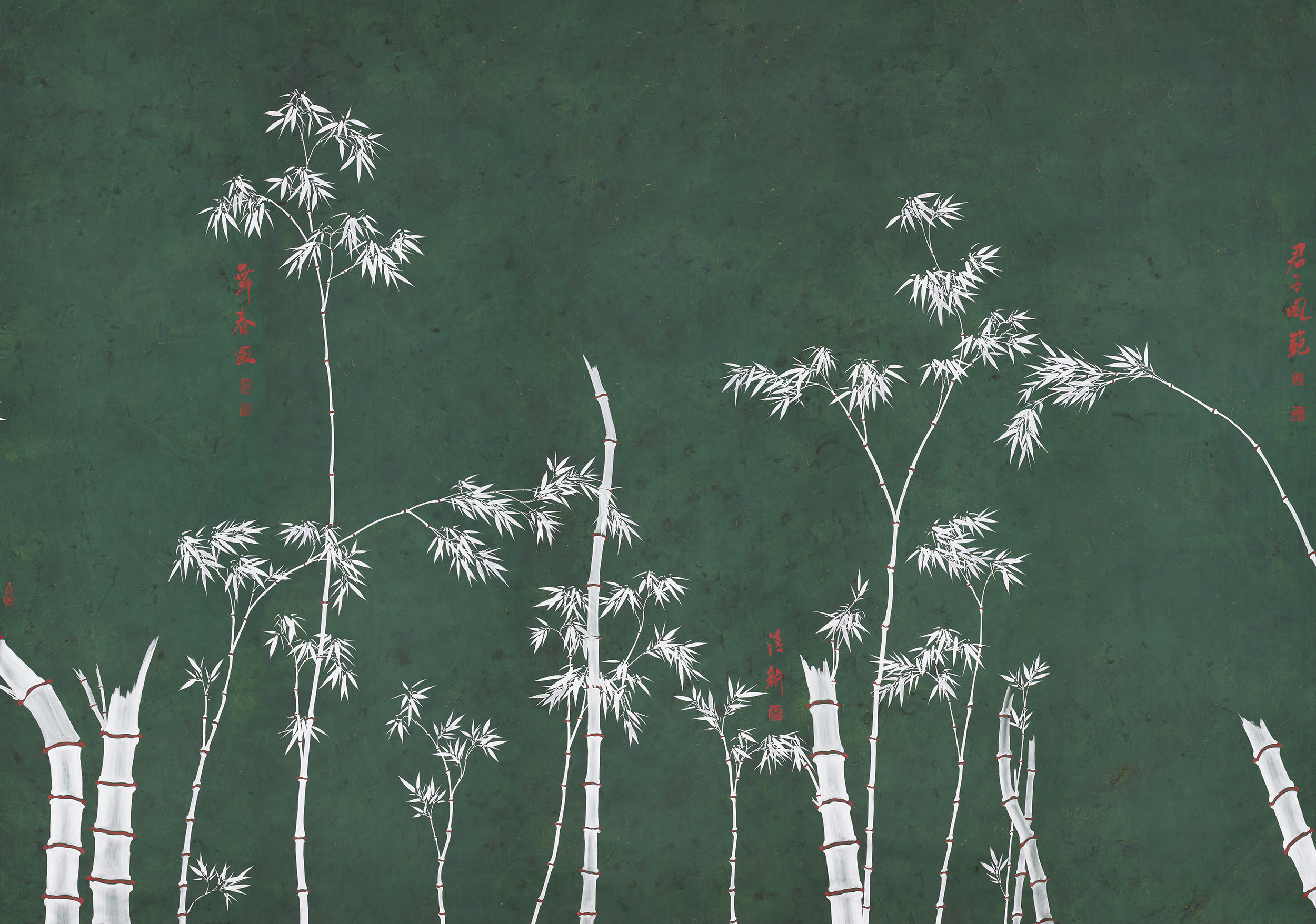 Обои ручная роспись Bamboo Argent on Edo Green painted silk Обои ручная роспись Bamboo Argent on Edo Green painted silk - постер Loft-Concept в Омске