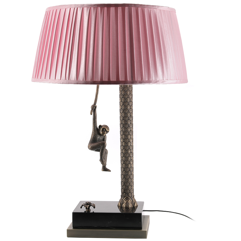 Настольная лампа Джунгли Table Lamp Jungle Pink Латунь Античная полированная Черный Мрамор Nero Розовый в Омске | Loft Concept 