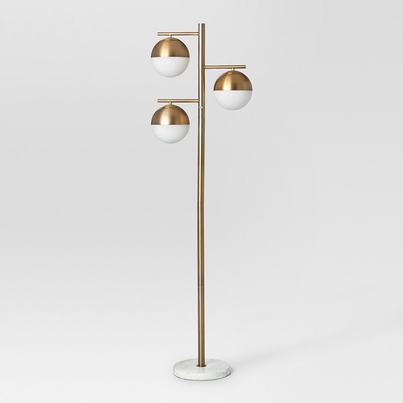 Торшер Geneva Glass Floor Lamp Triple  Белый Латунь в Омске | Loft Concept 