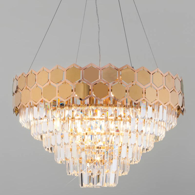 Люстра Hanging Hexagon Moira Chandelier gold Прозрачный (Transparent) Золотой в Омске | Loft Concept 