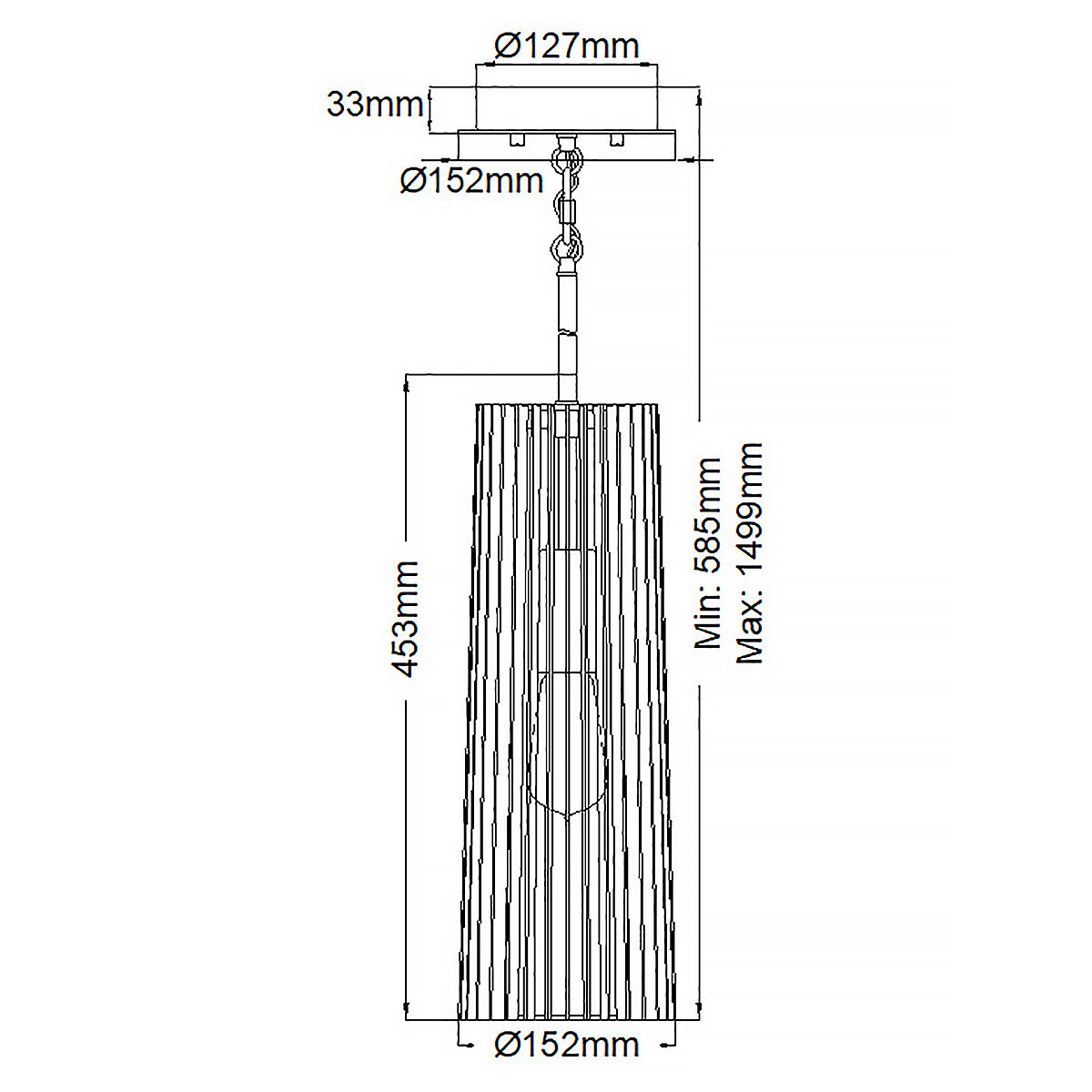 Подвесной светильник с узким цилиндрическим абажуром из черных вертикальных реек Kichler в Омске