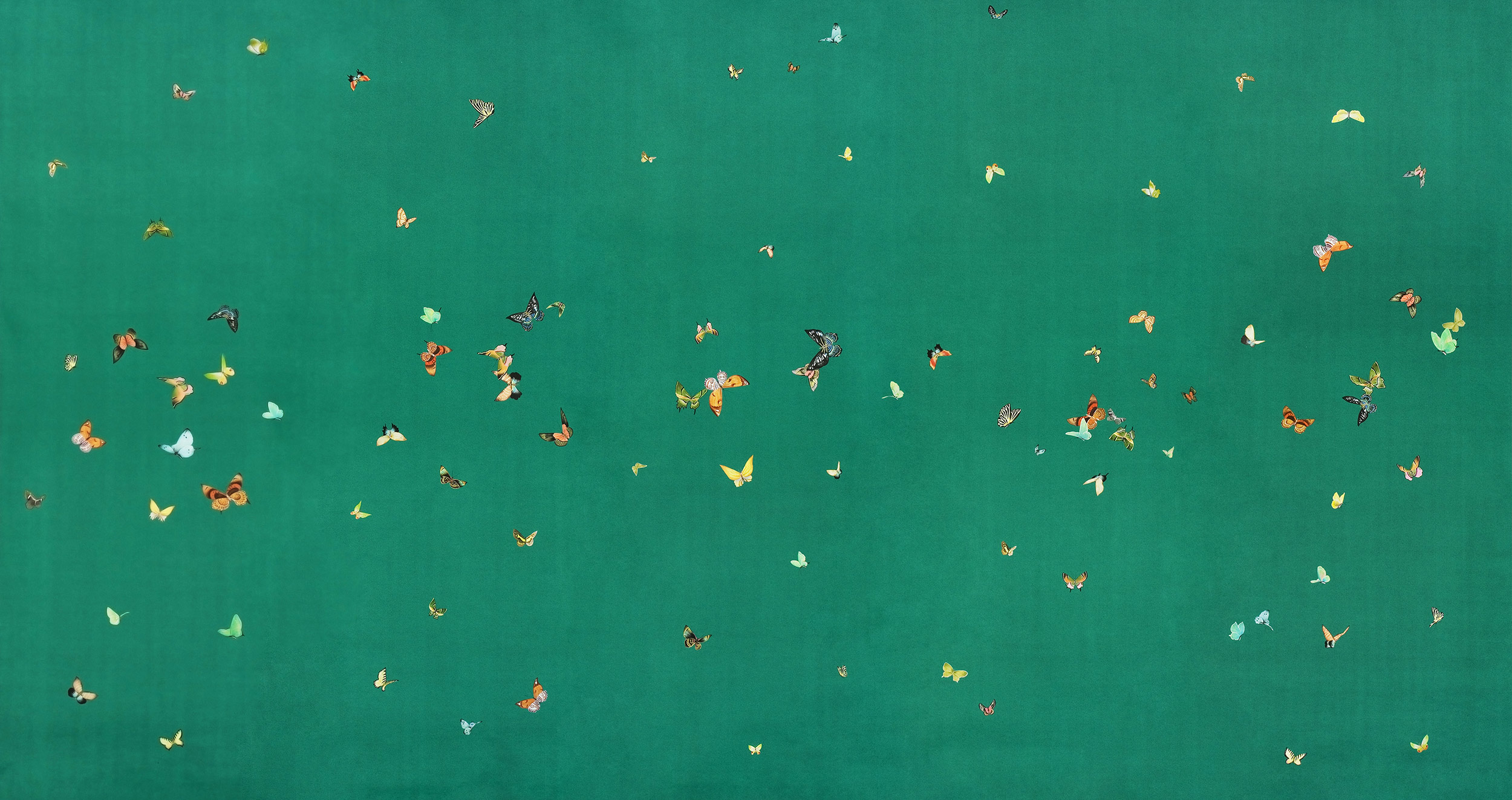 Обои ручная роспись Butterflies Emerald on green dyed paper Обои ручная роспись Butterflies Emerald on green dyed paper - постер Loft-Concept в Омске