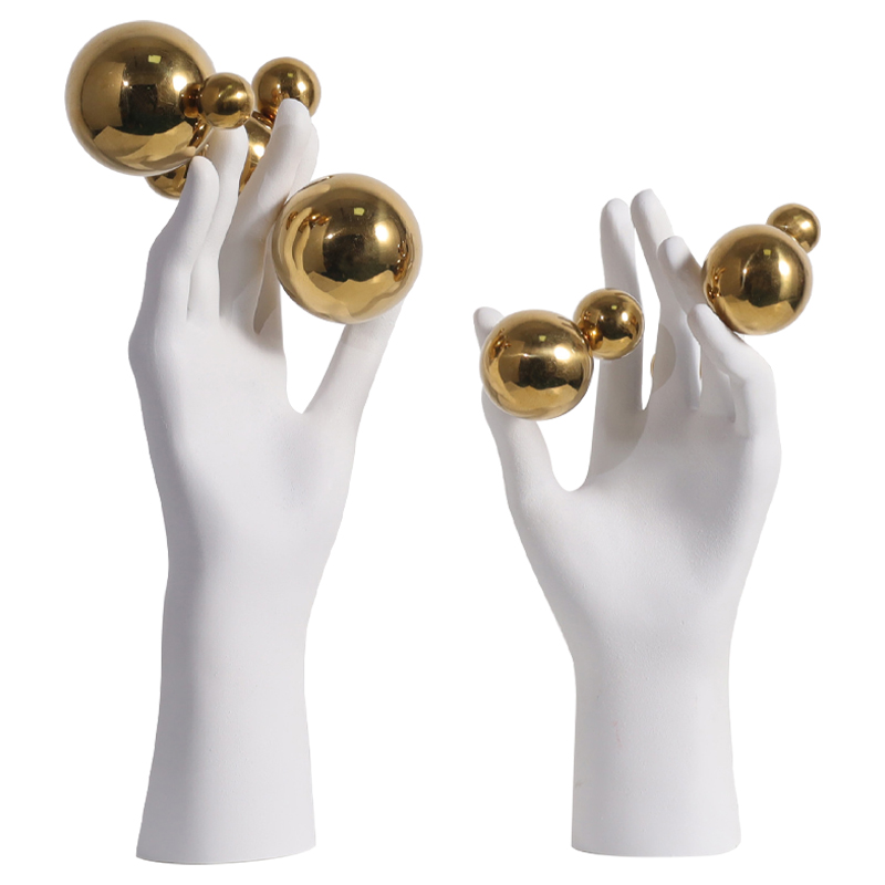 Декоративная статуэтка Hand with Spheres Statuette Белый Глянцевое золото в Омске | Loft Concept 