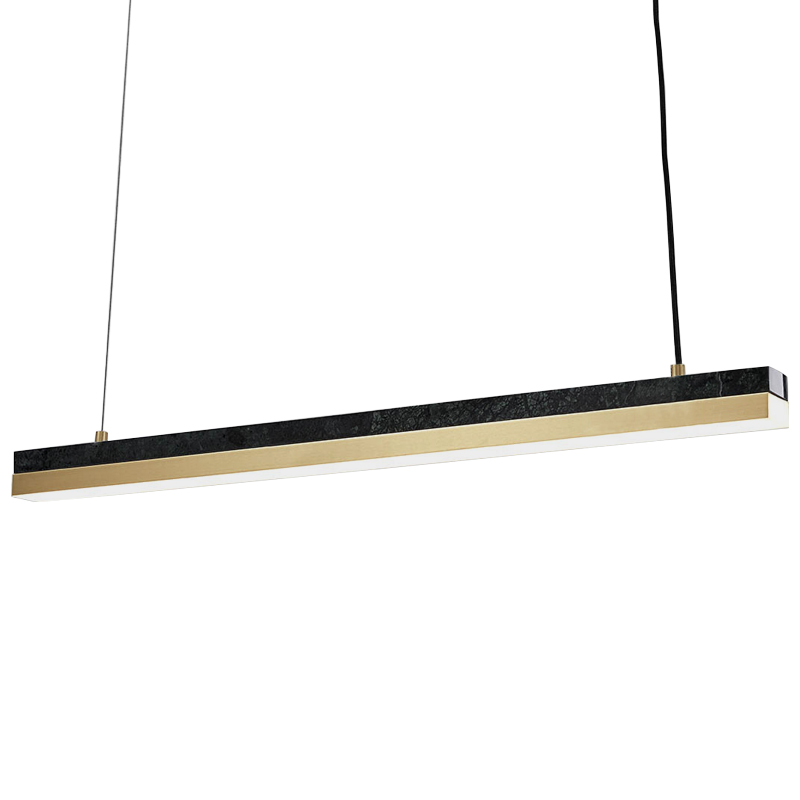 Линейный подвесной светильник Dominik Marble Linear Hanging Lamp Черный Мрамор Nero Золотой в Омске | Loft Concept 