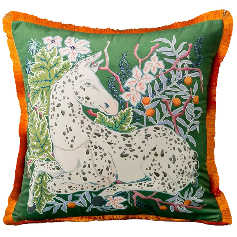 Декоративная подушка Horse on Botanical Green Cushion Мульти Зеленый в Омске | Loft Concept 