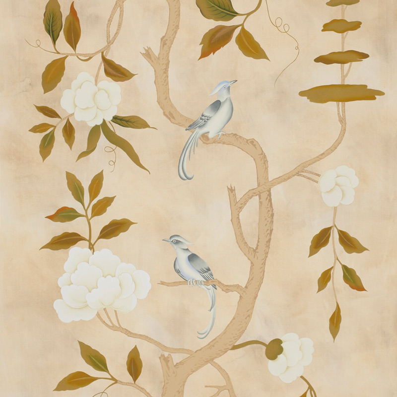 Обои ручная роспись Gustavian Tree of Life Special Colourway on Edo custom white painted silk  в Омске | Loft Concept 