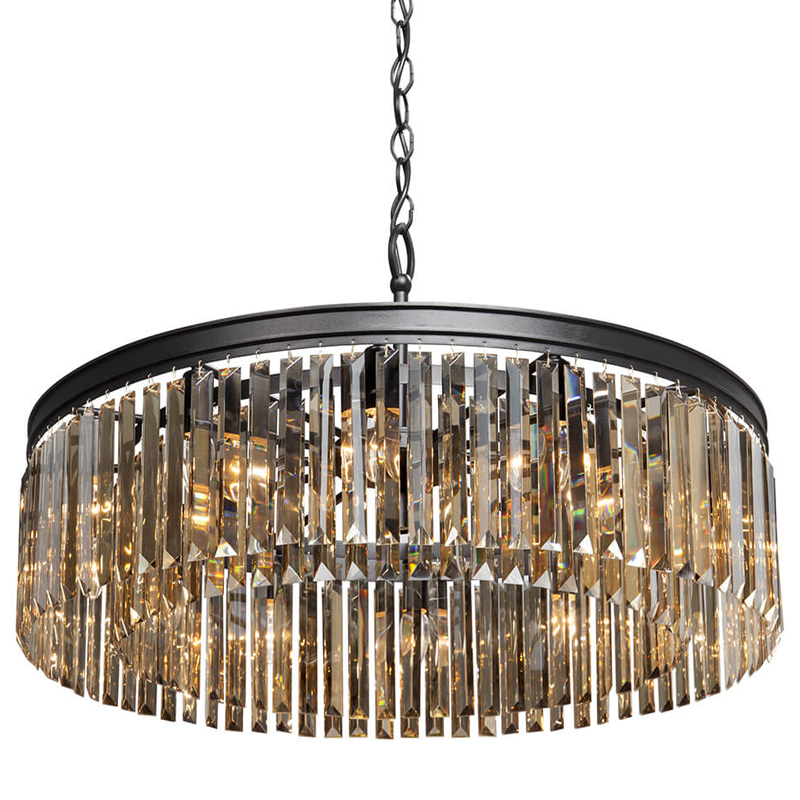 Люстра RH Rhys Amber GLASS Prism Round Chandelier Янтарное стекло 80 Черный матовый Прозрачное Стекло в Омске | Loft Concept 