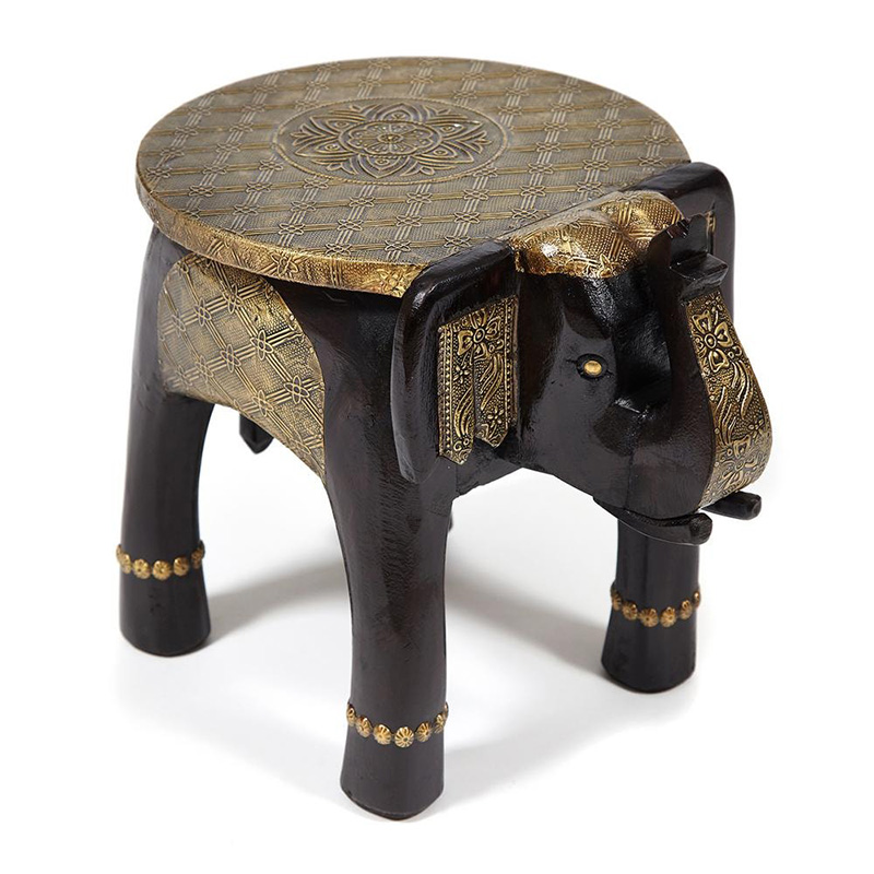 Журнальный стол Antique Indian Brass Mango Wood Elephant Table Черный Латунь в Омске | Loft Concept 