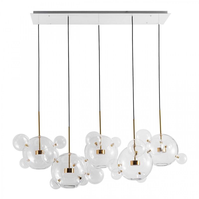 Линейный Светодиодный Светильник Giopato & Coombes Bubble Chandelier Linear Circle 5 плафонов Белый Золотой Прозрачное Стекло в Омске | Loft Concept 