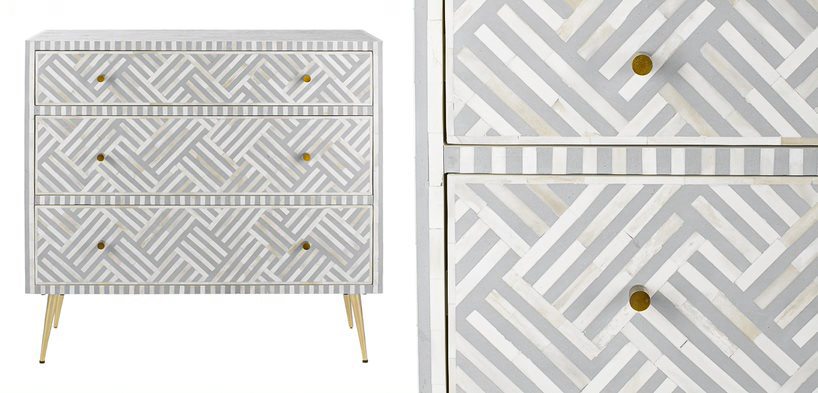 Комод инкрустация костью Gray Indian Bone Inlay 3 drawer Серый Комод инкрустация костью Gray Indian Bone Inlay 3 drawer Серый - Loft-Concept в Омске