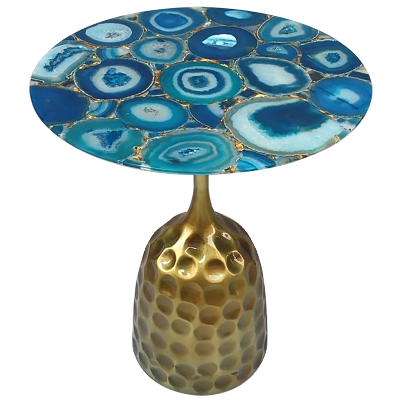 Приставной стол Cluster Surface Blue Agate Side Table Латунь Синий Бирюзовый в Омске | Loft Concept 