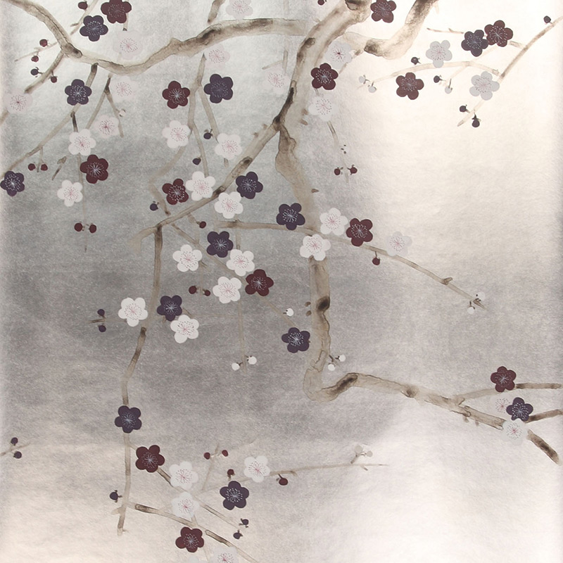 Обои ручная роспись Plum Blossom Lavender on Tarnished Silver gilded paper  в Омске | Loft Concept 