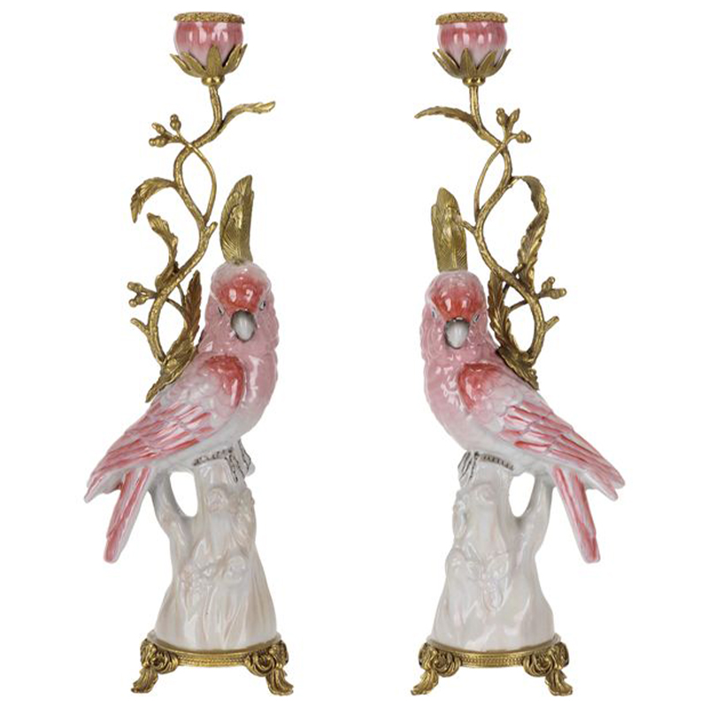 Подсвечник Pink Red Parrot Candlestick L or R Бронза Розовый (Rose) Красный в Омске | Loft Concept 