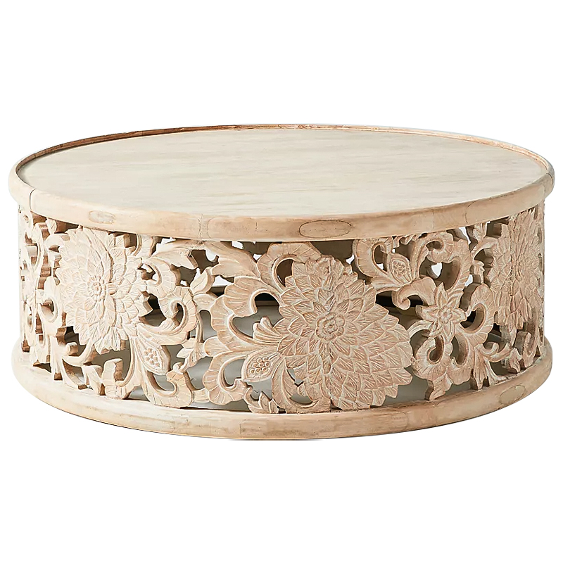 Круглый кофейный стол Handcarved Lotus Round Coffee Table Древесина в Омске | Loft Concept 