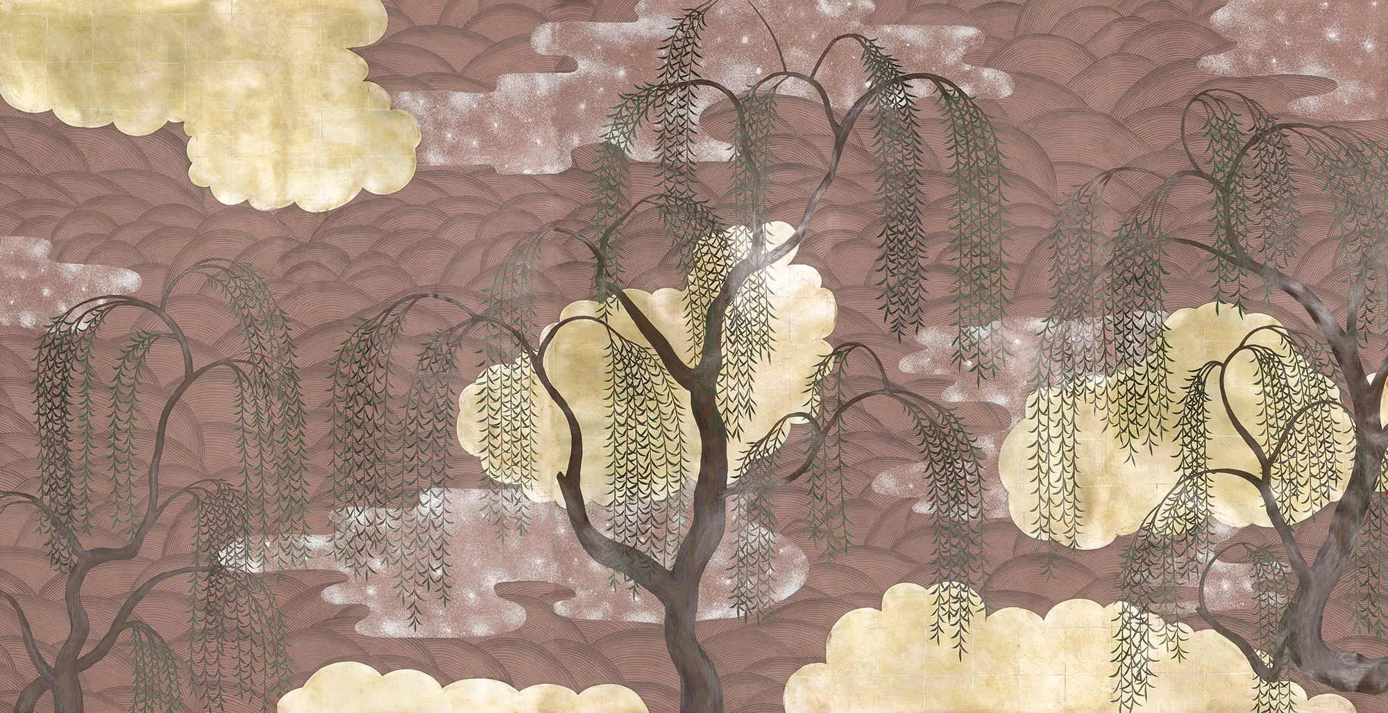 Обои ручная роспись Willow & Waves Original colourway on Edo painted Xuan paper with antiquing Обои ручная роспись Willow & Waves Original colourway on Edo painted Xuan paper with antiquing - постер Loft-Concept в Омске
