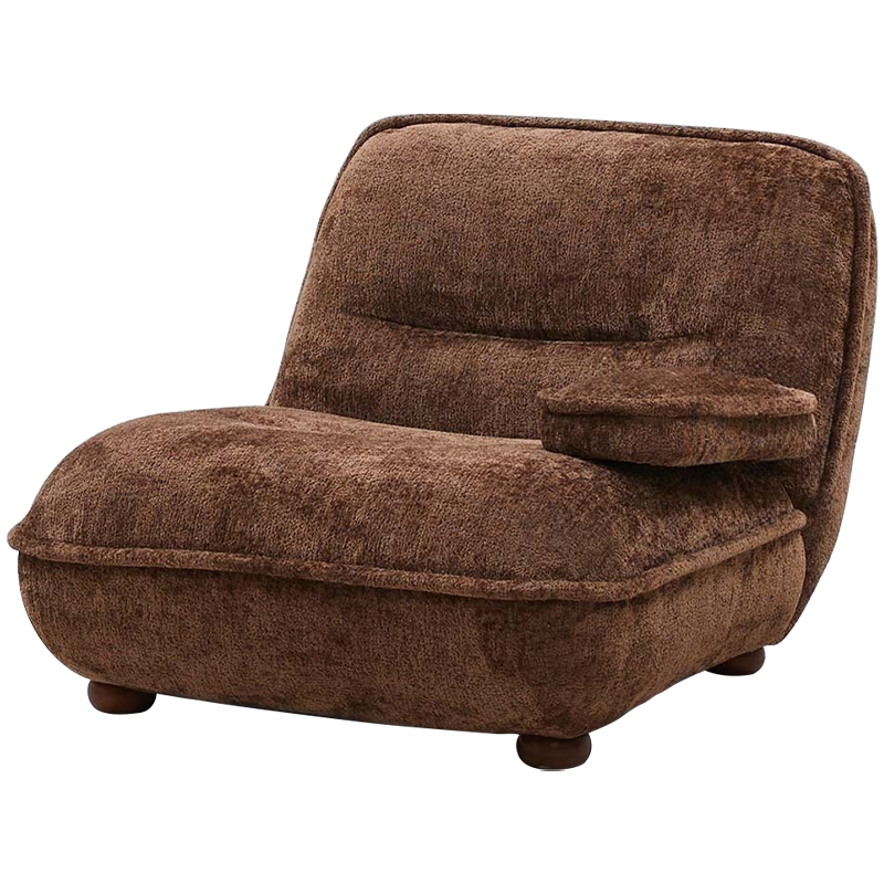 Кресло без подлокотников коричневое ну круглых деревянных ножках Loup Plush Armchair Brown Коричневый в Омске | Loft Concept 