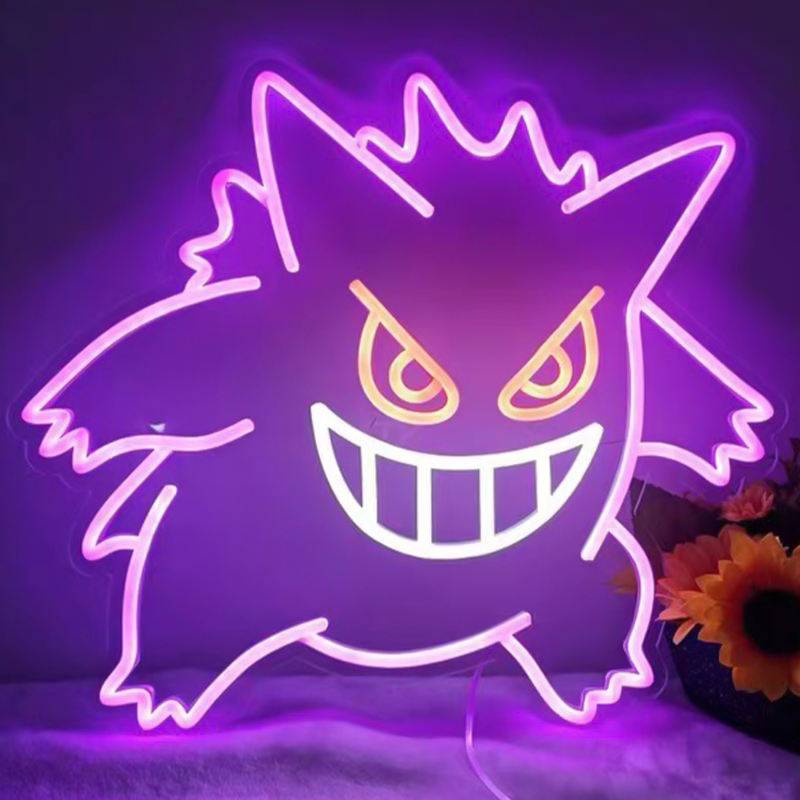 Неоновая настенная лампа Gengar Pokemon Neon Wall Lamp Фиолетовый Желтый Белый в Омске | Loft Concept 