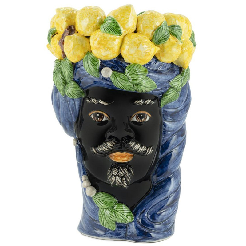 Ваза Vase Lemon Head Man Blue Синий Черный Желтый Зеленый в Омске | Loft Concept 