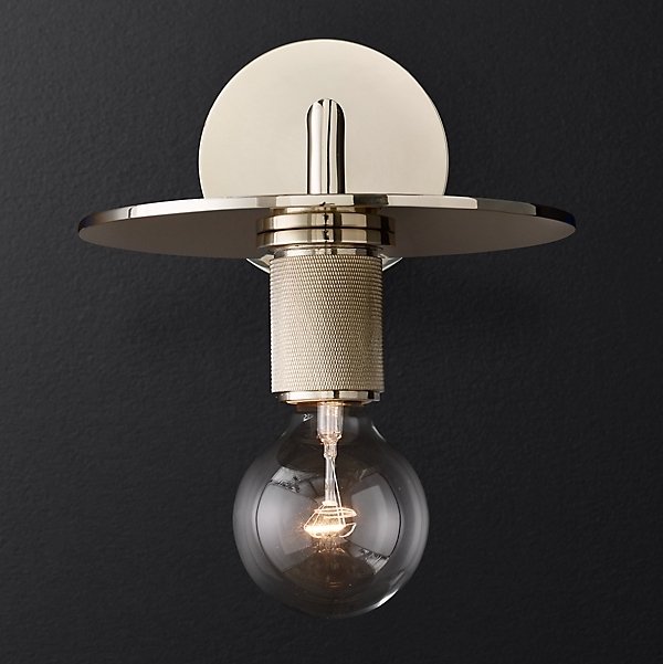 Бра RH Utilitaire Knurled Disk Shade Sconce Silver Никель в Омске | Loft Concept 