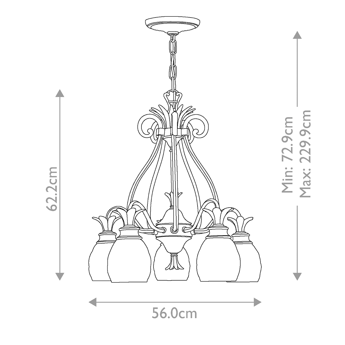 Люстра цвета латунь с 5-ю плафонами из рельефного стекла в форме ананаса Hinkley в Омске