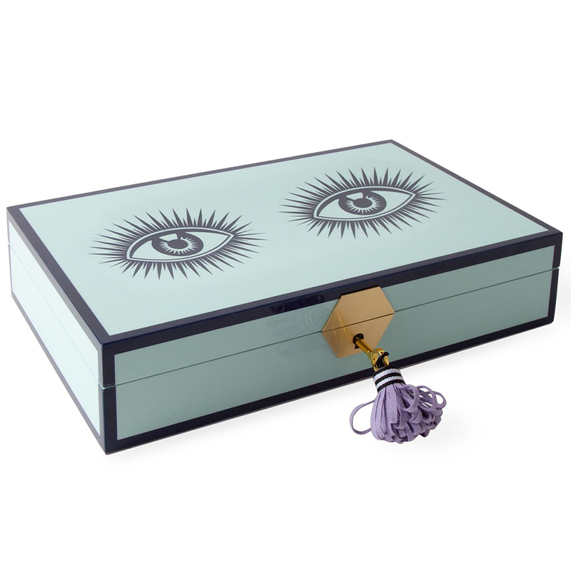 Шкатулка LE WINK LACQUER JEWELRY BOX  Jonathan Adler Мятный Сиреневый Темно-синий в Омске | Loft Concept 