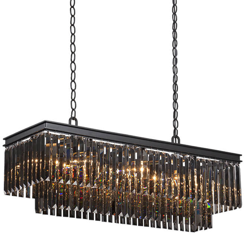 Люстра Odeon Gray glass Rectangular Chandelier Black iron  стекло Смок длина 100 Черный матовый в Омске | Loft Concept 