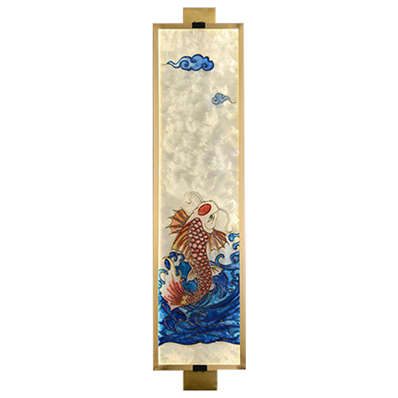 Настенный светильник Red Fish Oriental Scenes Wall Lamp Мульти Золотой Синий Красный в Омске | Loft Concept 