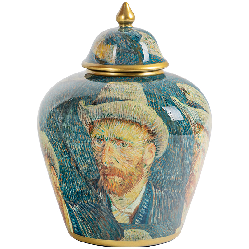 Ваза с крышкой Vincent Van Gogh Vase Изумрудный Золотой Бежевый Мульти в Омске | Loft Concept 