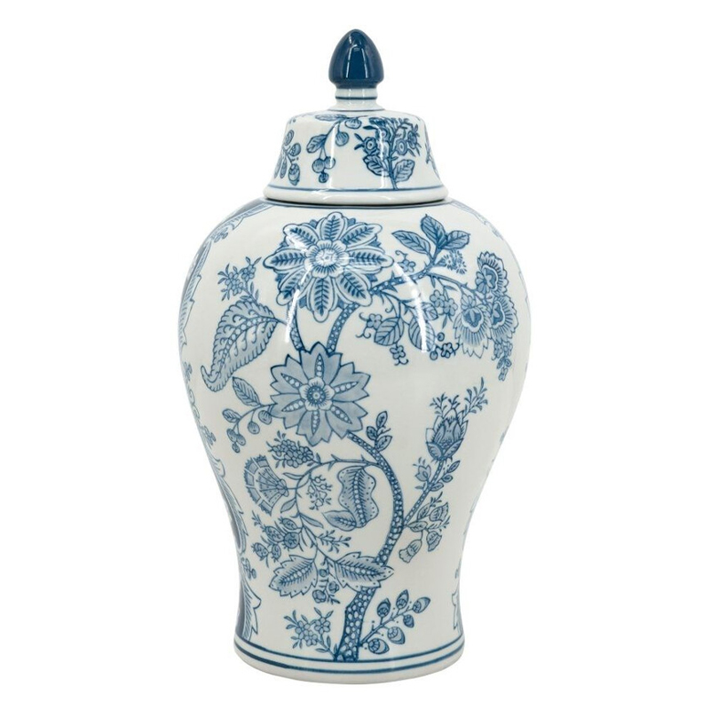Ваза с крышкой и голубым цветочным рисунком на белом фоне Blue & White Ornament Белый Голубой в Омске | Loft Concept 