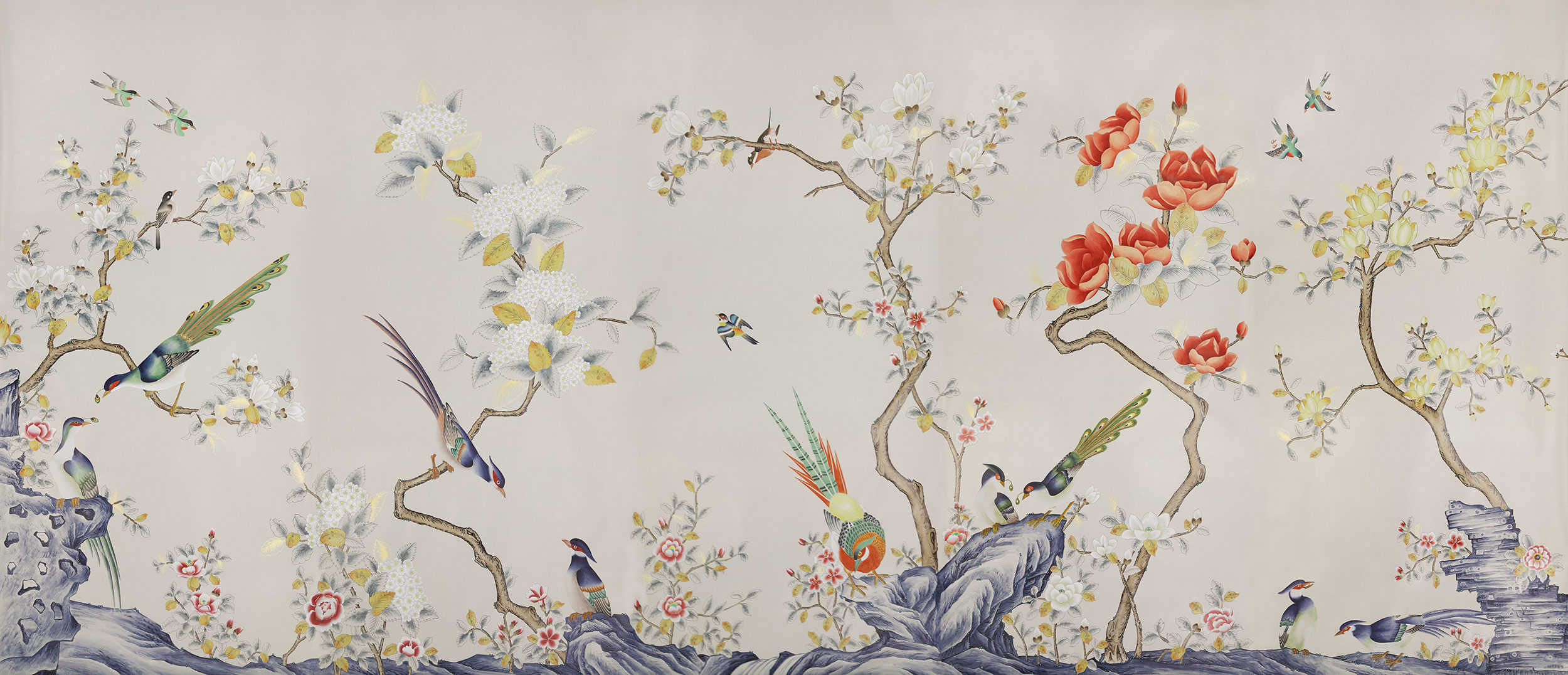 Обои ручная роспись Japanese Garden Colourway SC-252 on grey dyed paper Обои ручная роспись Japanese Garden Colourway SC-252 on grey dyed paper - постер Loft-Concept в Омске
