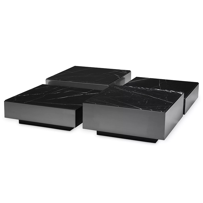 Комплект кофейных столиков Eichholtz Coffee Table Esposito set of 4 Черный Черный Мрамор Nero в Омске | Loft Concept 