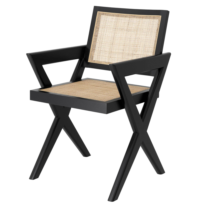 Стул Eichholtz Dining Chair Augustin black Черный Бежевый в Омске | Loft Concept 