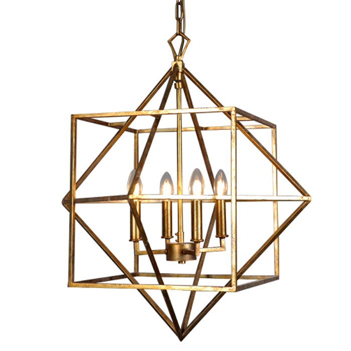 Подвесной светильник CUBIST Chandelier Gold 4 bulbs Золотой в Омске | Loft Concept 