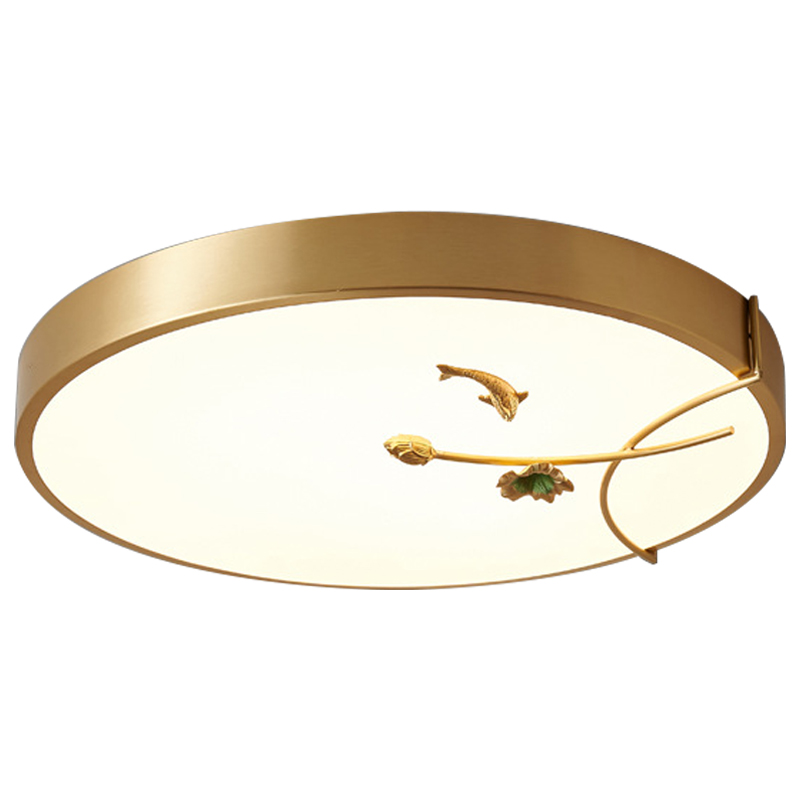 Круглый потолочный светильник Gold Fish Round Ceiling Lamp Золотой Золотой Белый Зеленый в Омске | Loft Concept 