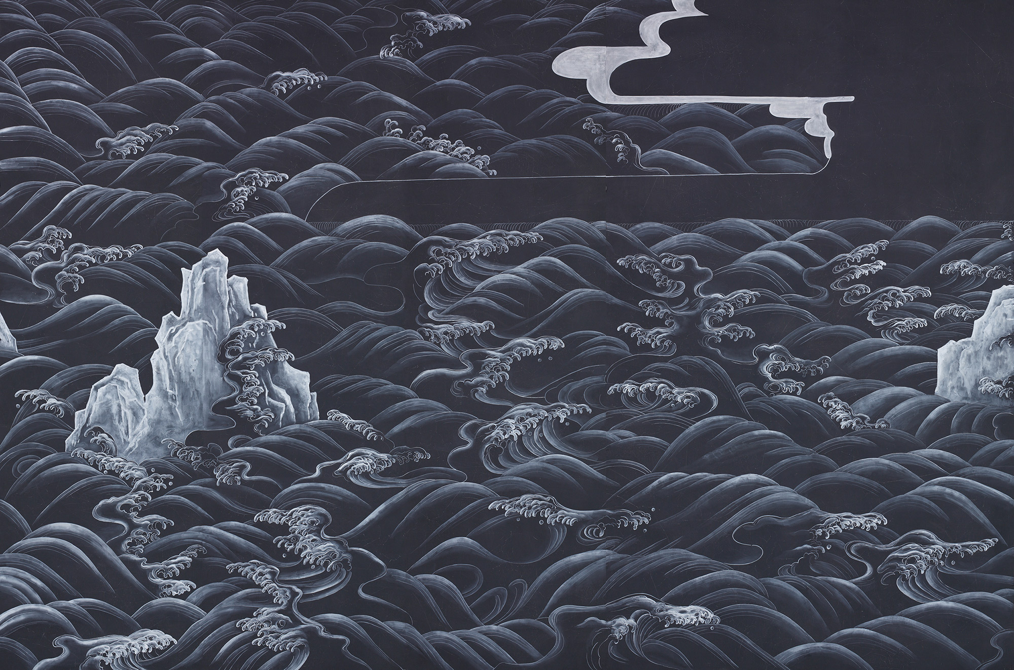 Обои ручная роспись Matsushima Waves Roka on Edo Night painted silk Обои ручная роспись Matsushima Waves Roka on Edo Night painted silk - постер Loft-Concept в Омске