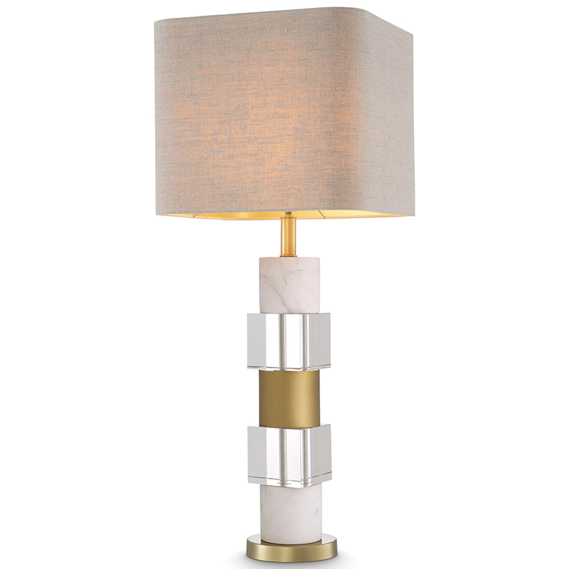 Настольная лампа Eichholtz Table Lamp Cullingham White Marble Прозрачное Стекло Белый Мрамор Bianco Бежево-серый Латунь в Омске | Loft Concept 