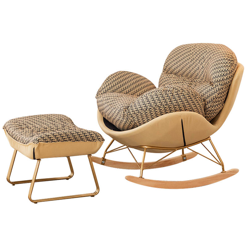 Кресло-качалка Dior Print Rocking Chair с банкеткой для ног Бежевый Коричневый Золотой Кресло-качалка Dior Print Rocking Chair с банкеткой для ног Бежевый Коричневый Золотой в Омске | Loft Concept
