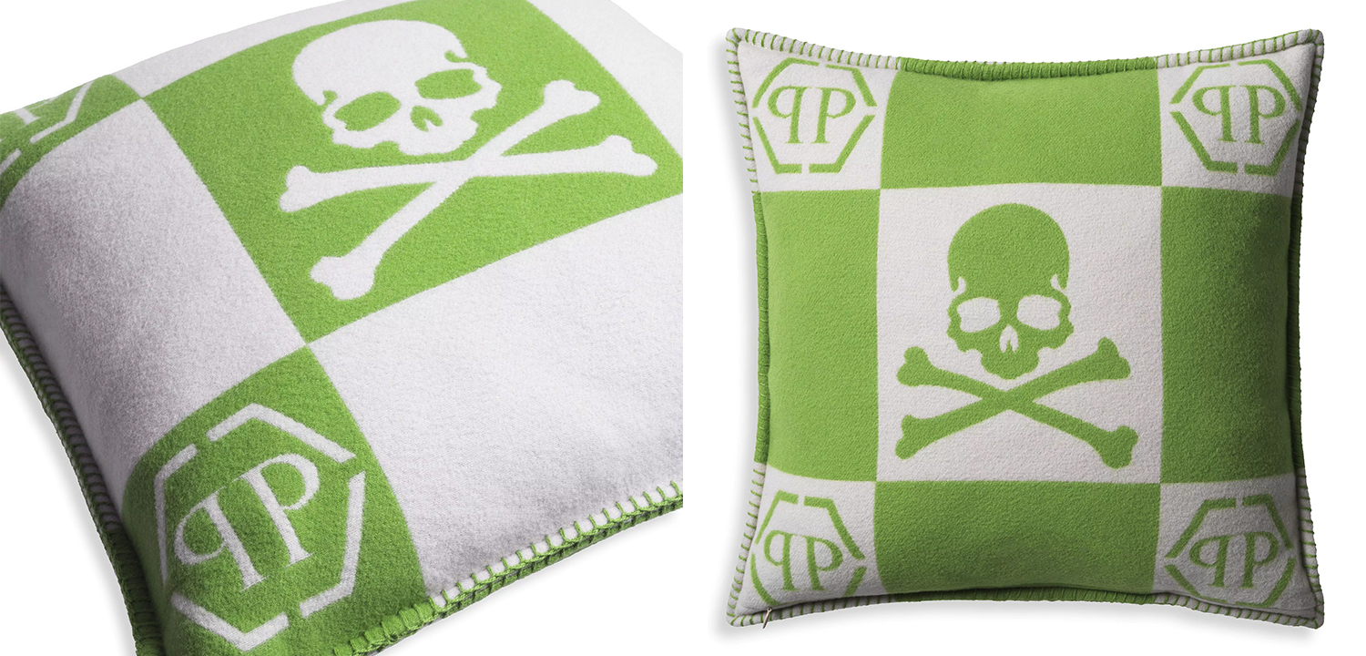 Подушка Philipp Plein Cushion Cashmere Skull 45 x 45 Green - фото