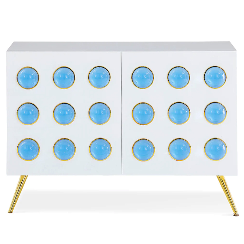 Буфет Jonathan Adler Globo Lucite Cabochon Cabinet Белый Золотой Голубой в Омске | Loft Concept 