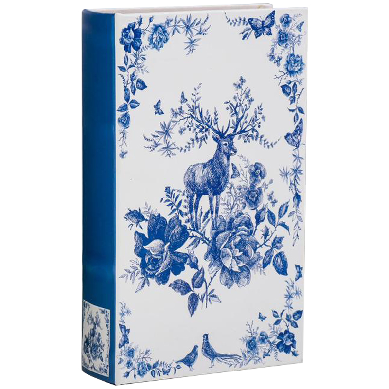 Шкатулка-книга с сейфом Deer and Blue Flowers Book Box Белый Синий в Омске | Loft Concept 