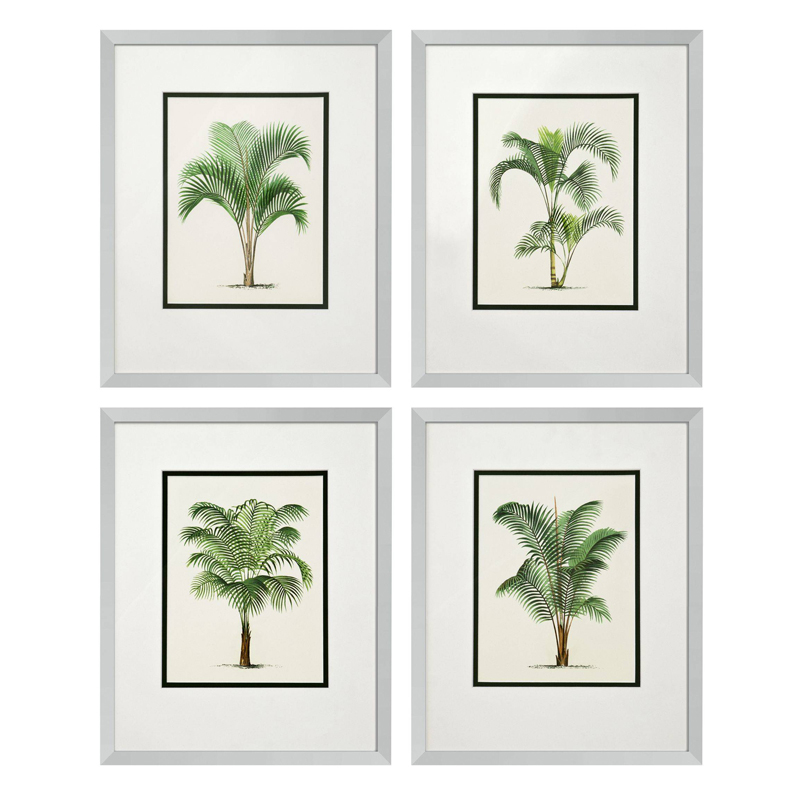 Комплект постеров Eichholtz Prints Palms set of 4 Белый Зеленый Серебряный в Омске | Loft Concept 