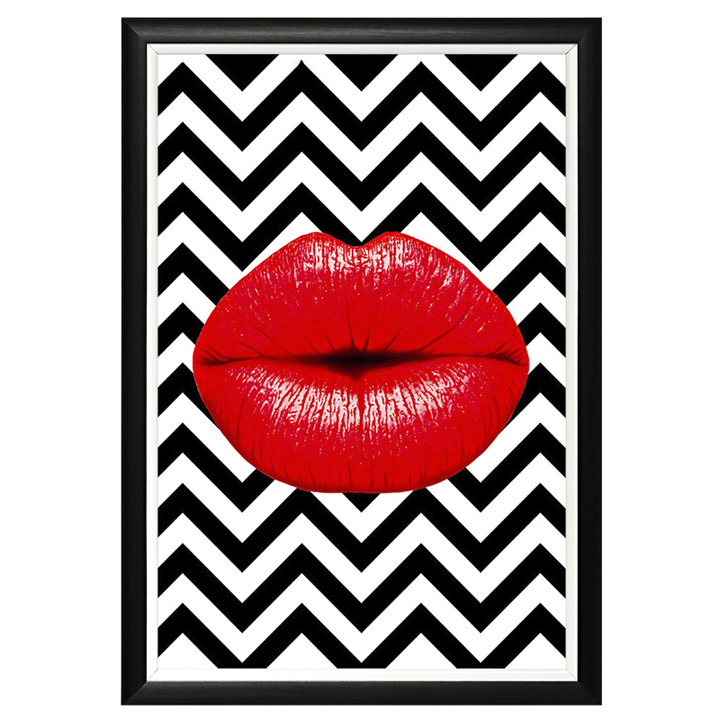 Постер Red Lips Chevron Черно-белый Красный в Омске | Loft Concept 