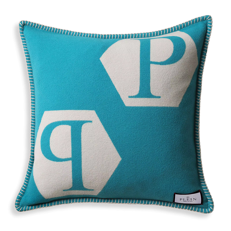 Подушка Philipp Plein Cushion Cashmere Blue Голубой Белый в Омске | Loft Concept 