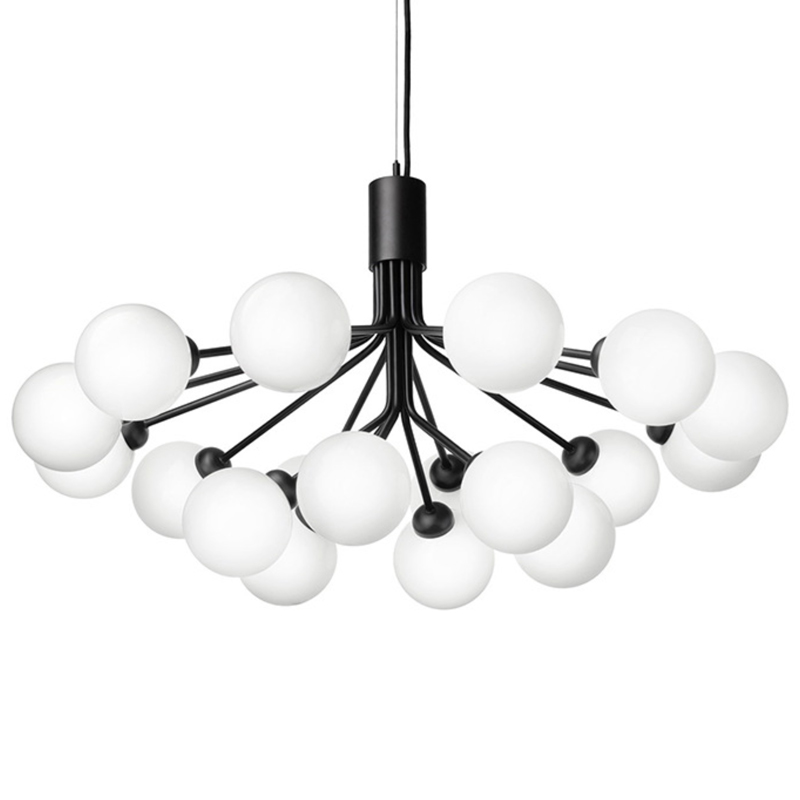 Люстра Berries Chandelier White Balloons Black 18 Черный матовый Белое матовое стекло в Омске | Loft Concept 