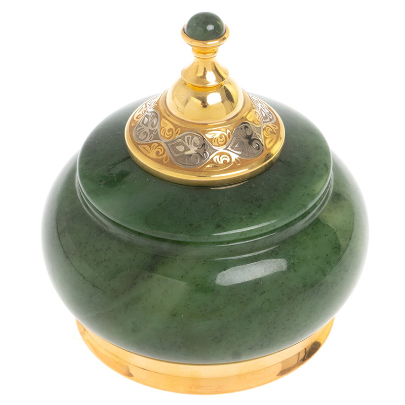 Икорница с крышкой с гравировкой из натурального камня Нефрит Decorative Cavair Dishes Золотой Никель Зеленый Икорница с крышкой с гравировкой из натурального камня Нефрит Decorative Cavair Dishes Золотой Никель Зеленый в Омске | Loft Concept